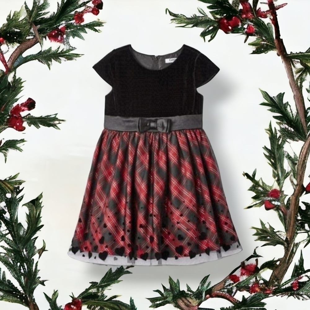 NWT George Toddler Girls Flocked Mesh and Plaid Skirt Dress